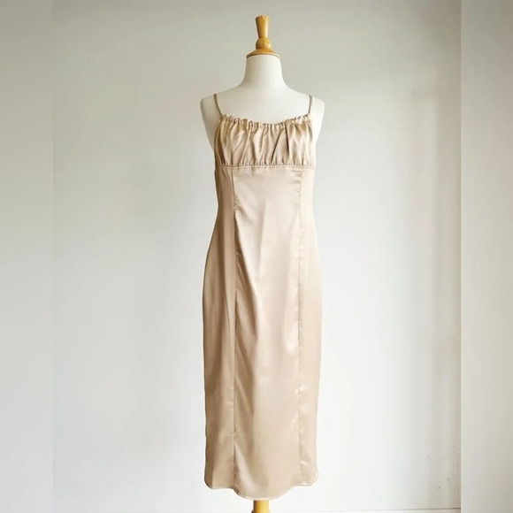 NWT KITTENISH | Cream Satin Gathered Bust Midi Dress | Multiple SIzes - Picture 2 of 6